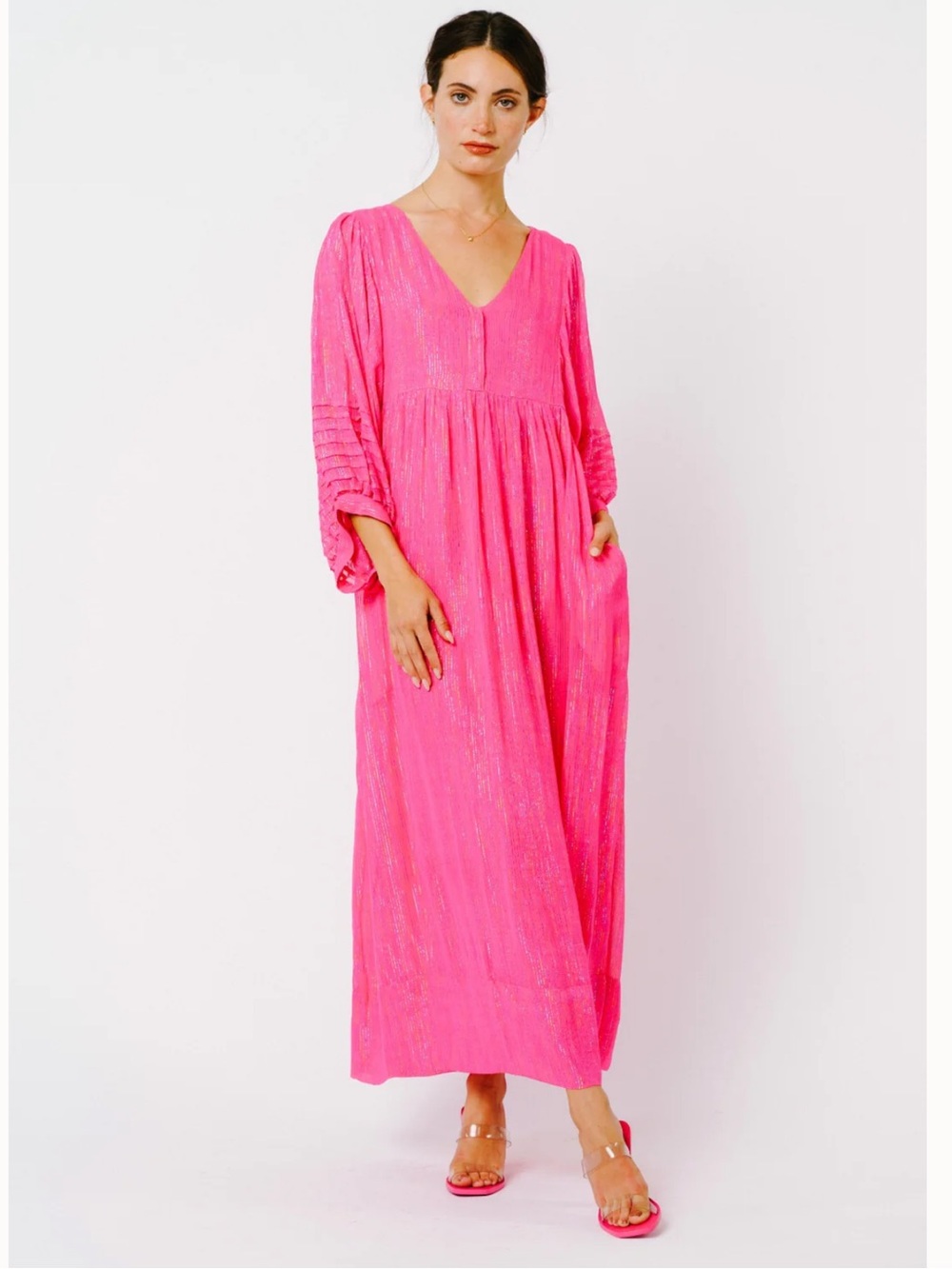 Ciebon Gayley Metallic Long Balloon Sleeve Maxi Dress NWOT